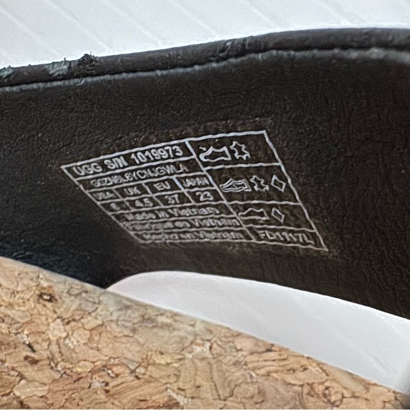 UGG Zoe Black and Tan Wedge Sandals - Picture 13 of 14